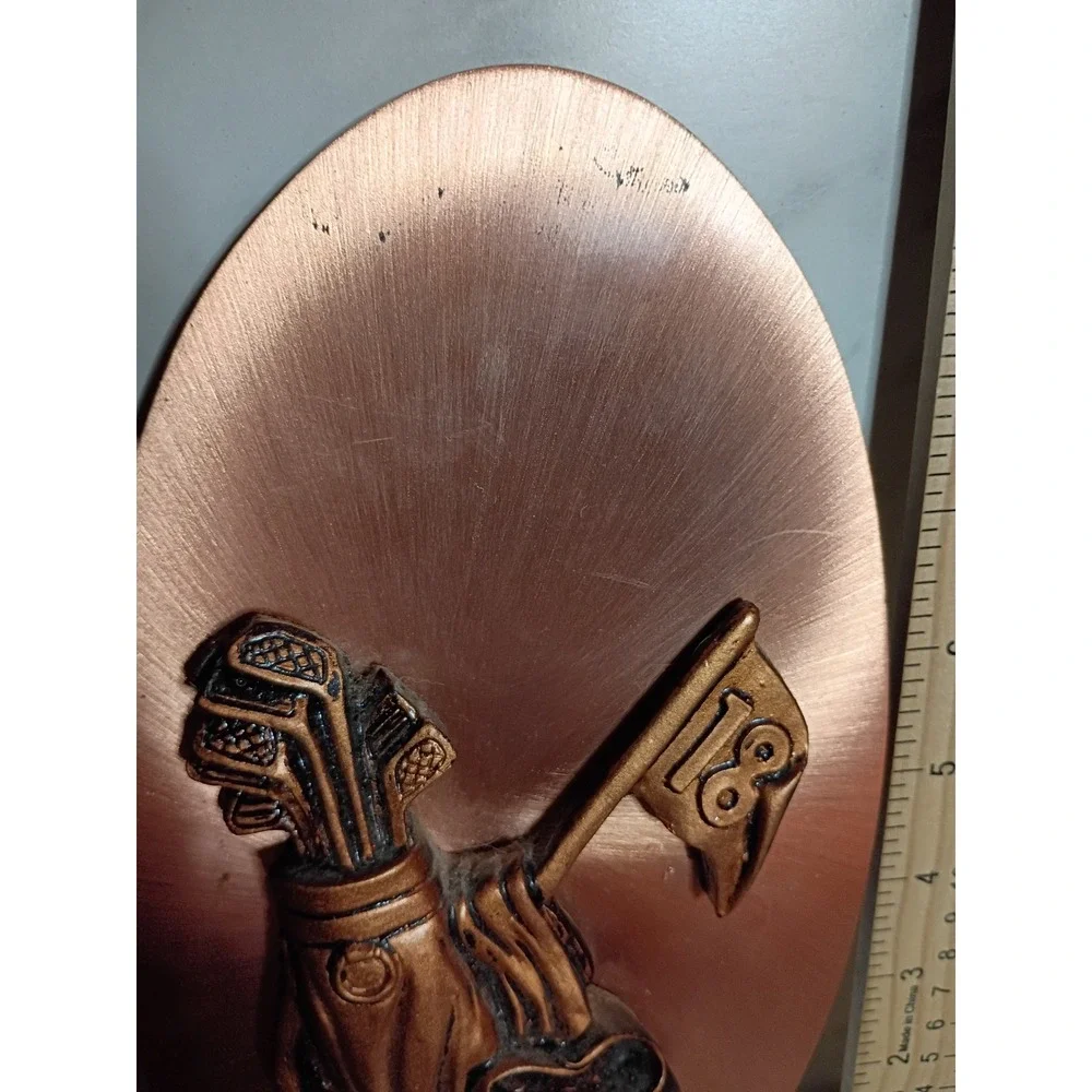 Vintage Copper Golf Wall Plaque 3D Relief Golf Bag Shoe 18th Hole Sports Decor